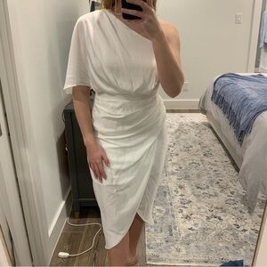 one shoulder white goddess dress
